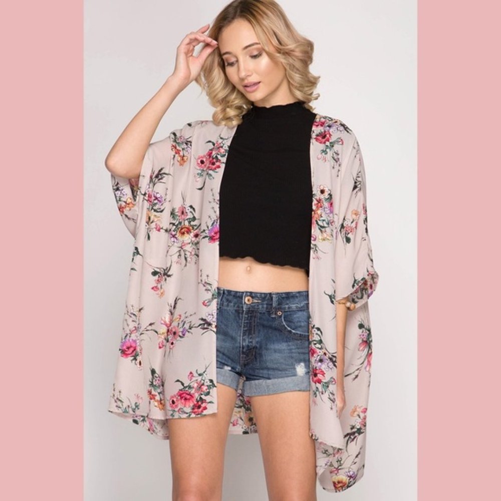 Pink Floral Kimono Cardigan - Picture 4 of 8